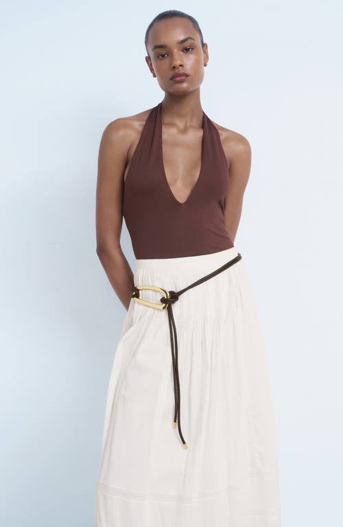 Mango Pleated Lace Trim Cotton Midi Skirt In White
