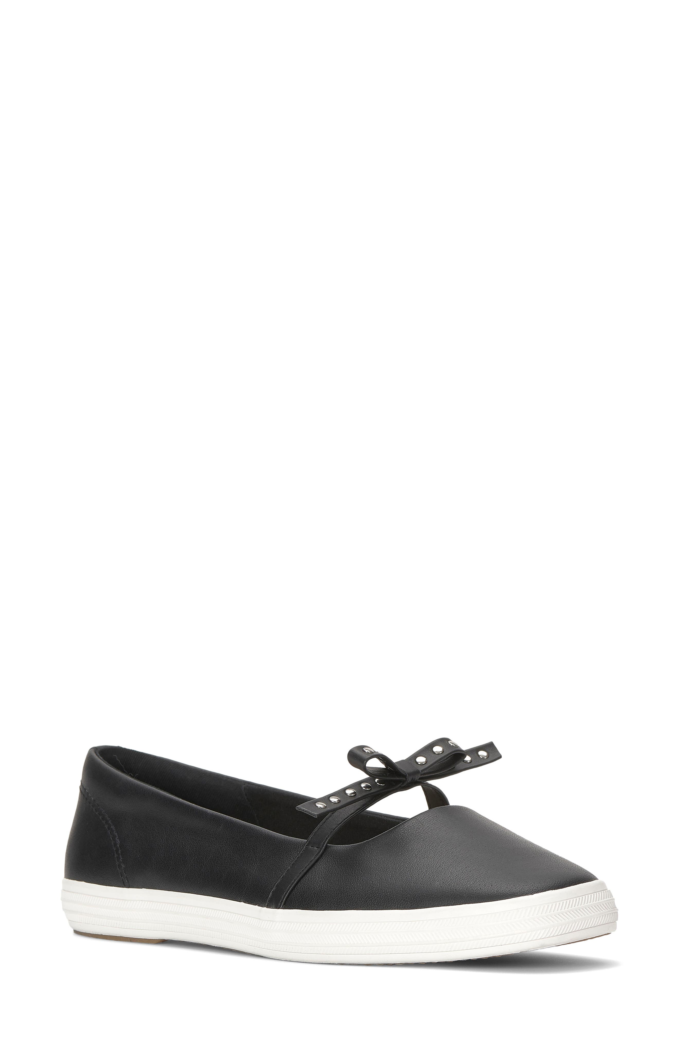 Studded Bow Mary Jane Sneaker, Main, color, BLACK