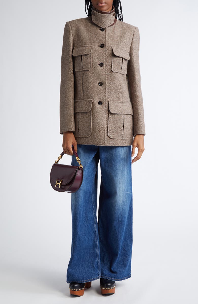 Chloé Herringbone Wool Twill Jacket, Alternate, color,