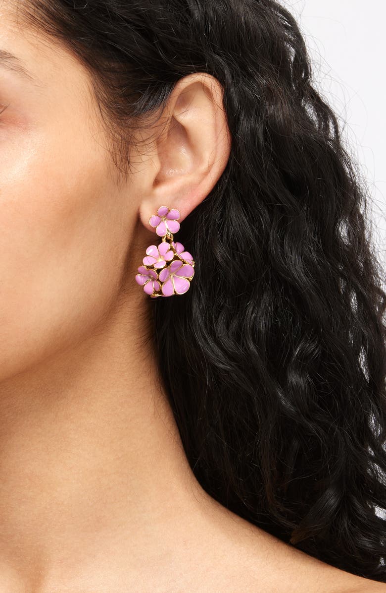 Oscar de la Renta Floral Enamel Pompom Drop Earrings, Alternate, color,