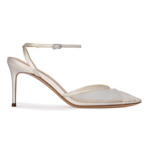 Black Suede Studio Cara 80 Mesh Pump In White