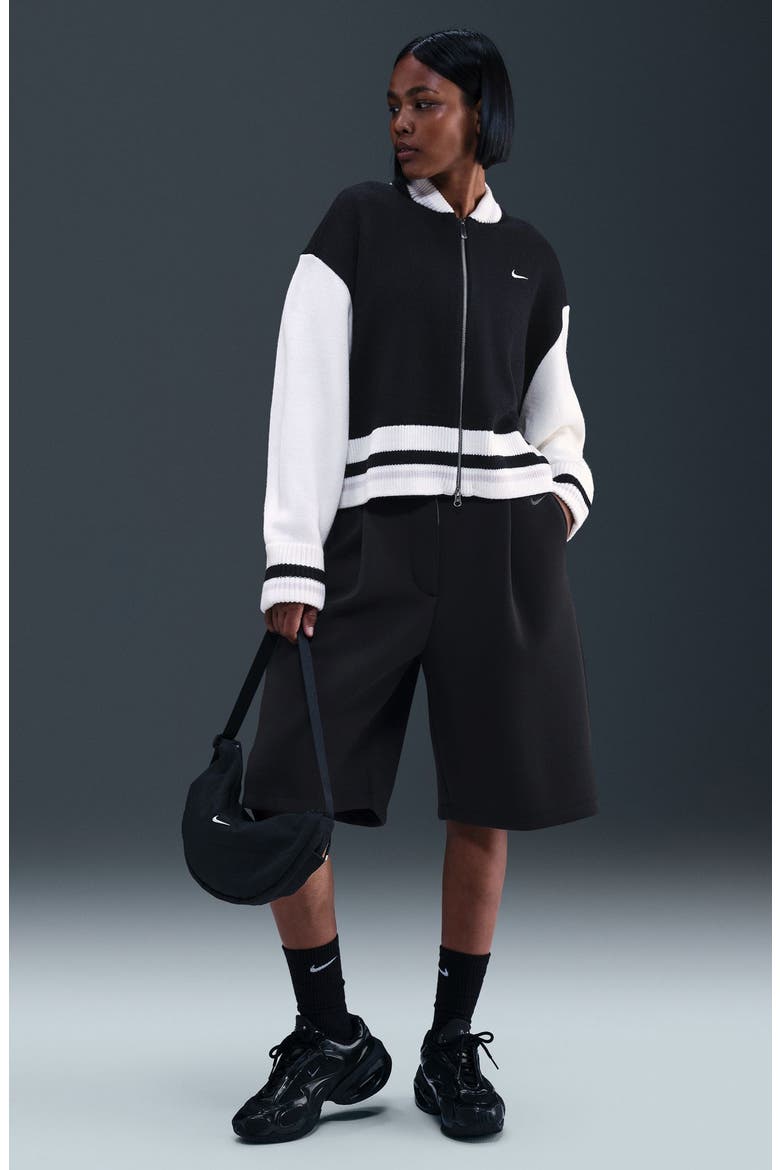 Sportswear Street Bomber Cardigan, Alternate, color, BLACK/ SAIL/ VAST GREY/ SAIL