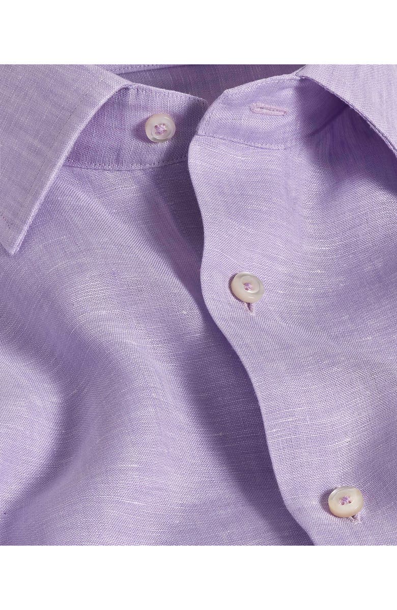 David Donahue Trim Fit Linen Dress Shirt, Alternate, color, Lilac