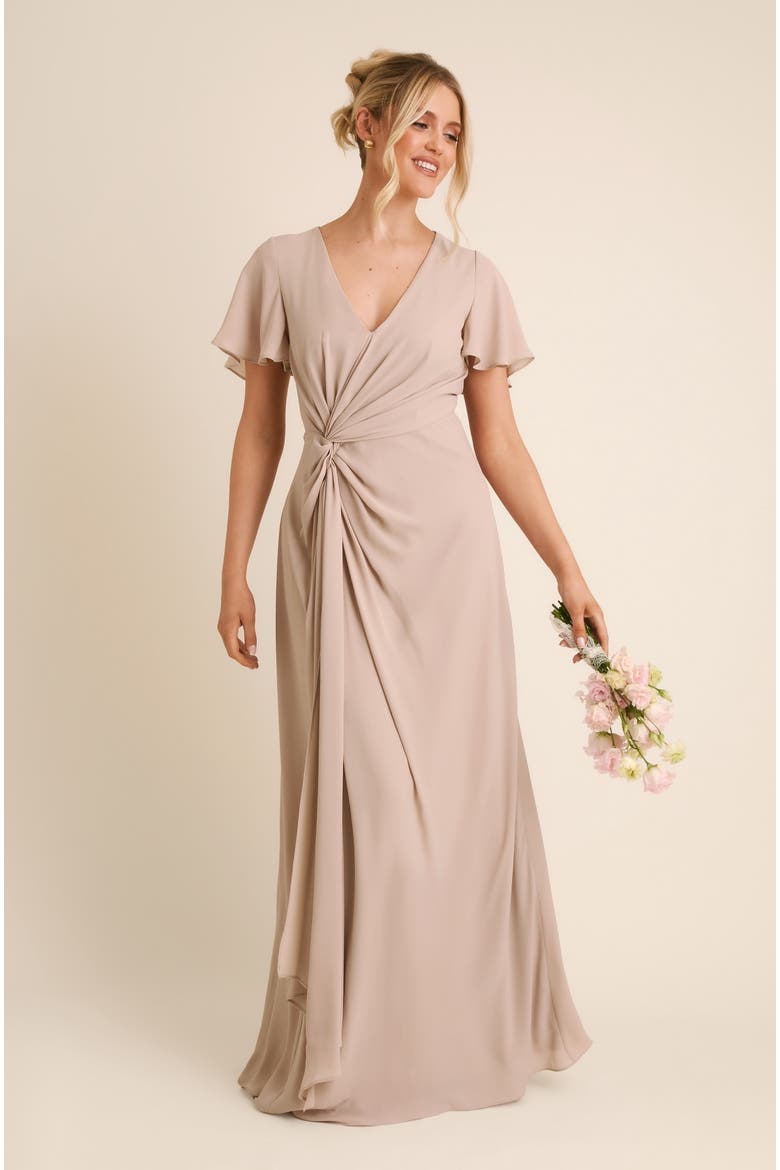 Knot Front Chiffon Bridesmaid Dress, Main, color, Truffle