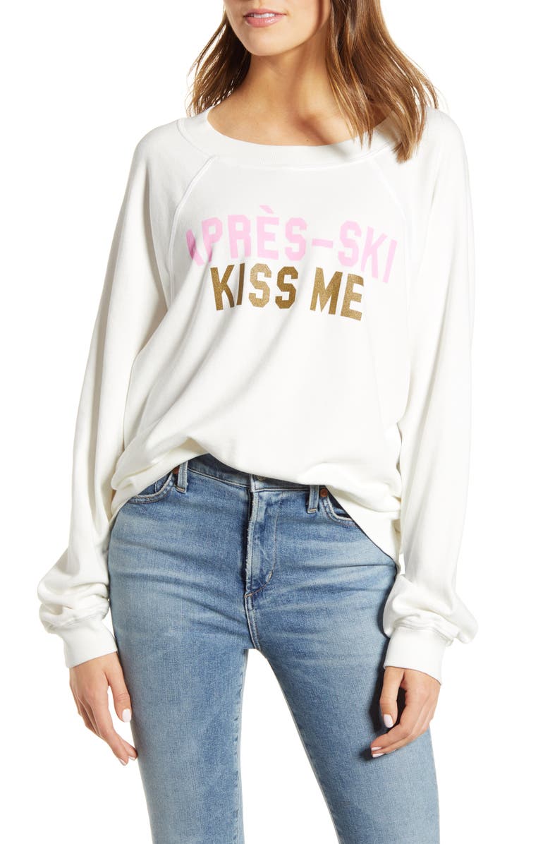 Wildfox Aprés Ski Kiss Me Cotton Sweatshirt, Main, color, 