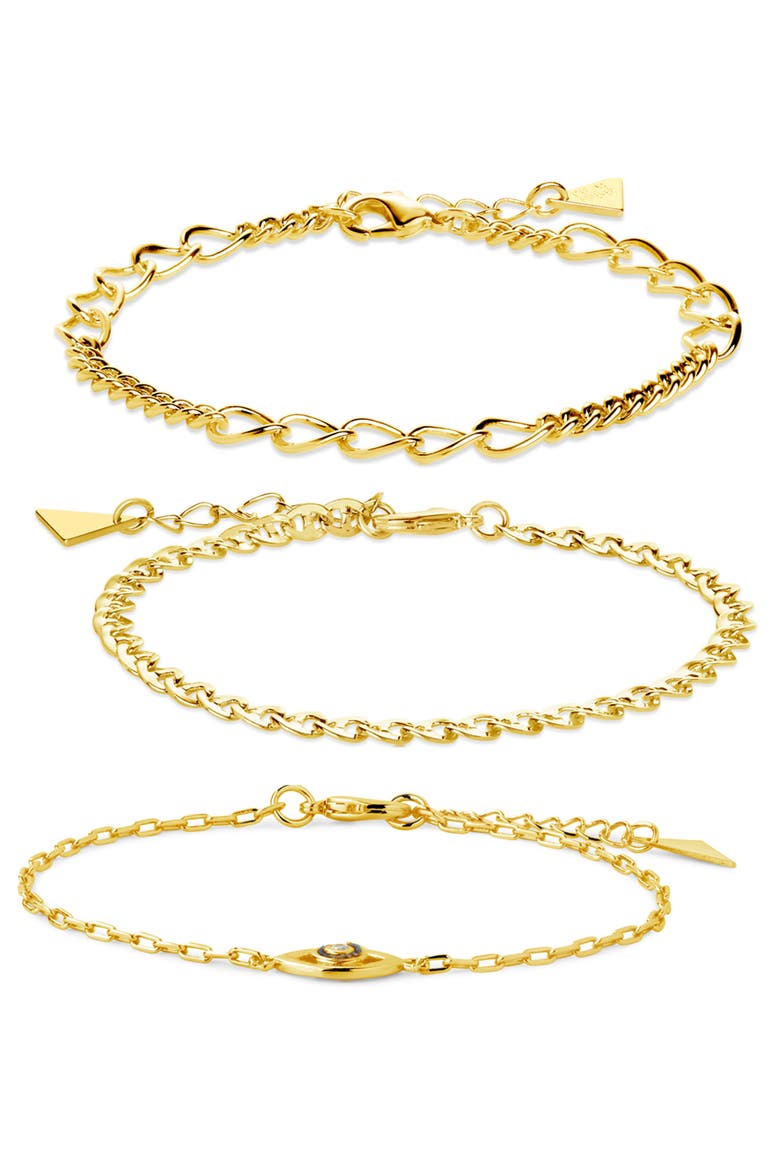 Set of 3 Chain Bracelets, Alternate, color, GOLD