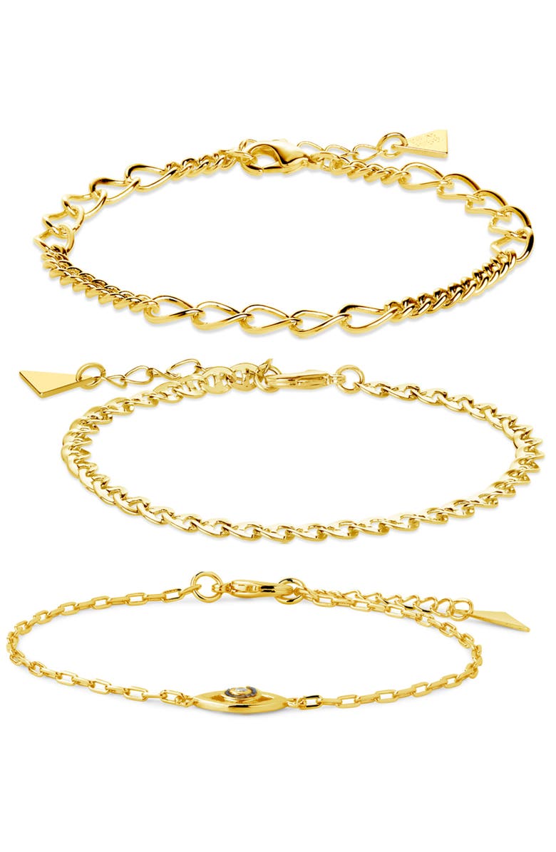 Sterling Forever Set of 3 Chain Bracelets, Alternate, color, Gold