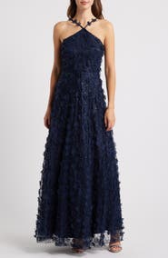 Eliza J Floating Flow Floral Sequin Halter Ballgown