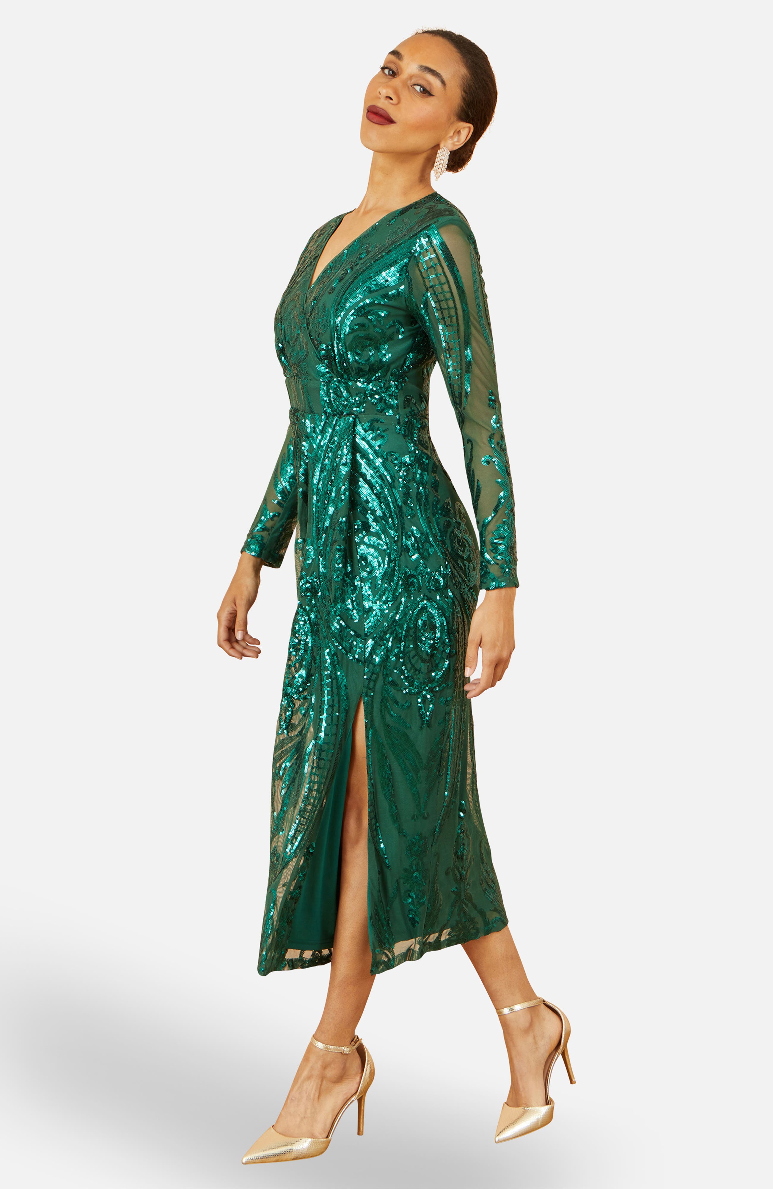 Sequin Midi Long Sleeve Wrap Dress - image 4