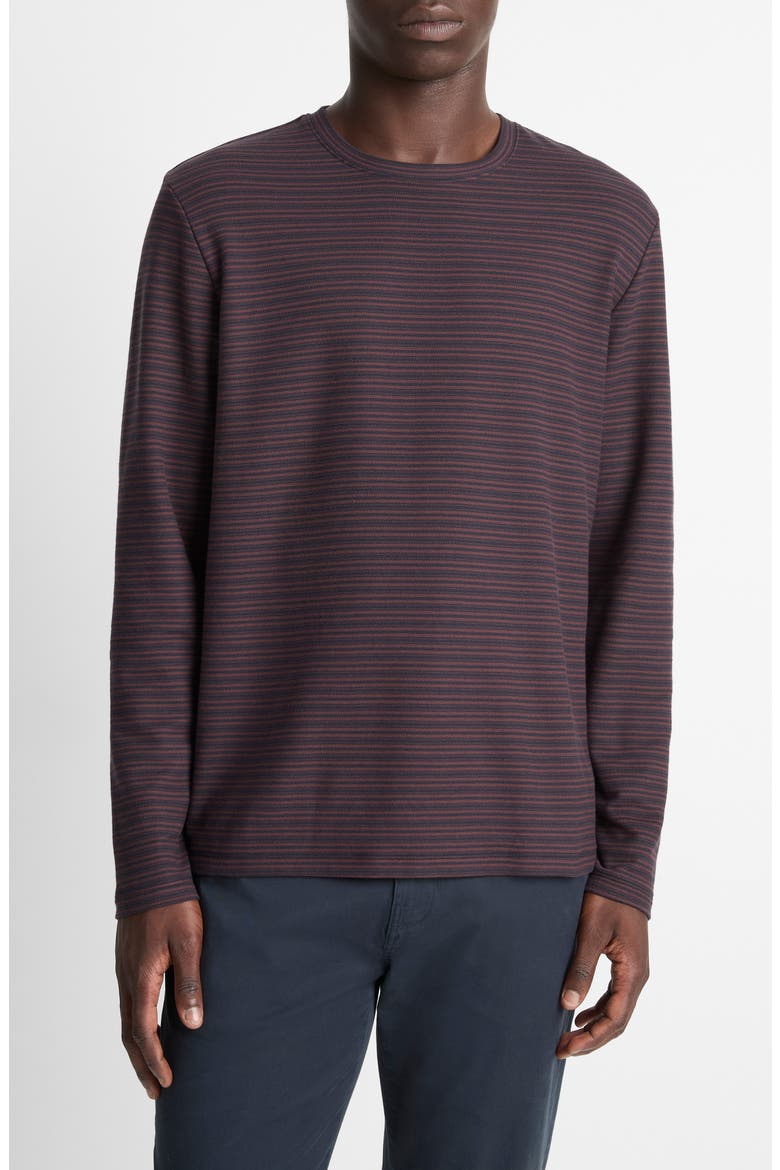 Stripe Long Sleeve Pima Cotton Piqué Crewenck T-Shirt, Main, color, COASTAL/ PORT