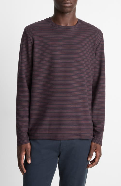 Vince Stripe Long Sleeve Pima Cotton Piqué Crewenck T-shirt In Purple