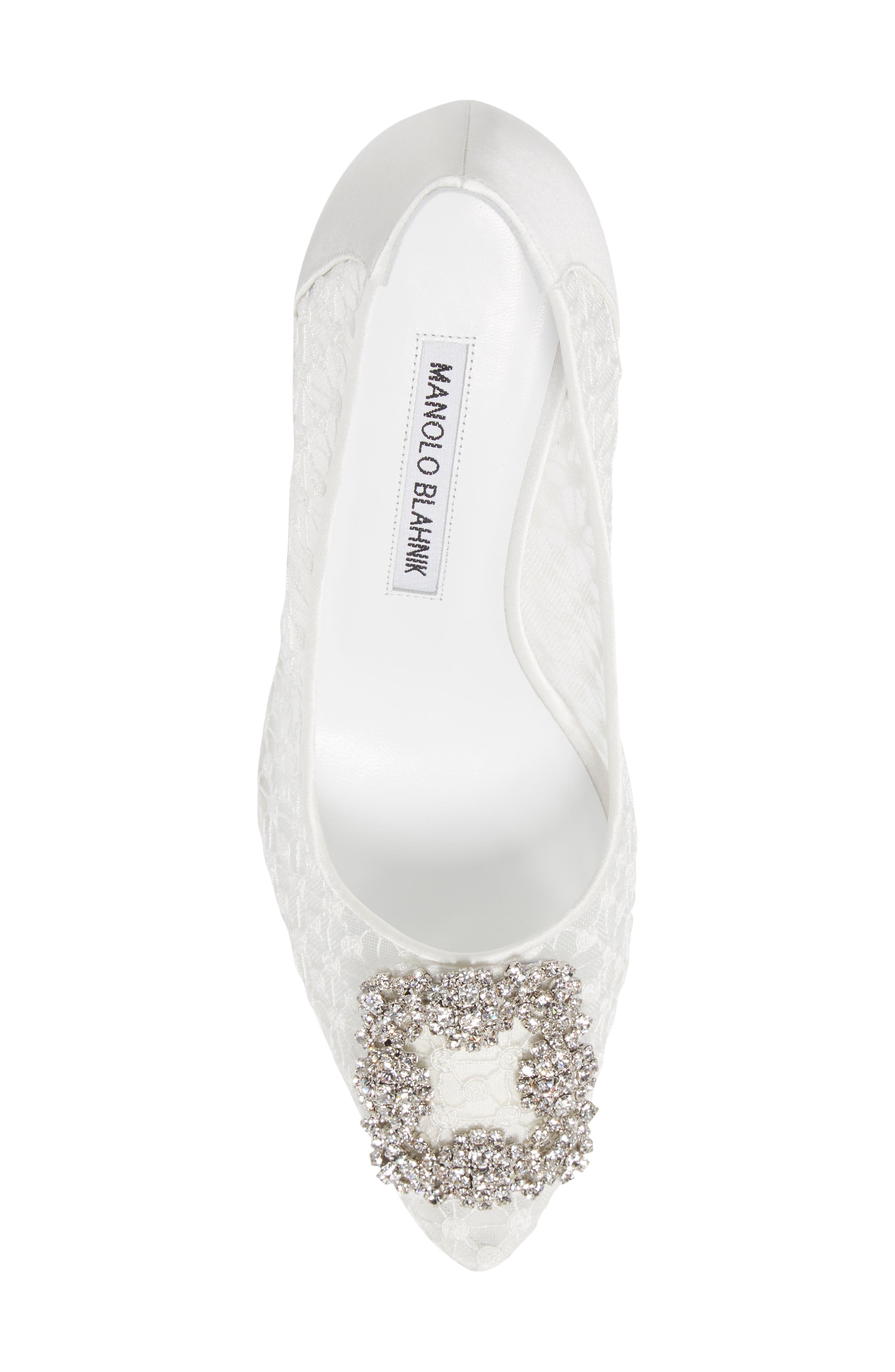 Manolo Blahnik Hangisi Crystal Buckle Lace Pump, Alternate, color, 