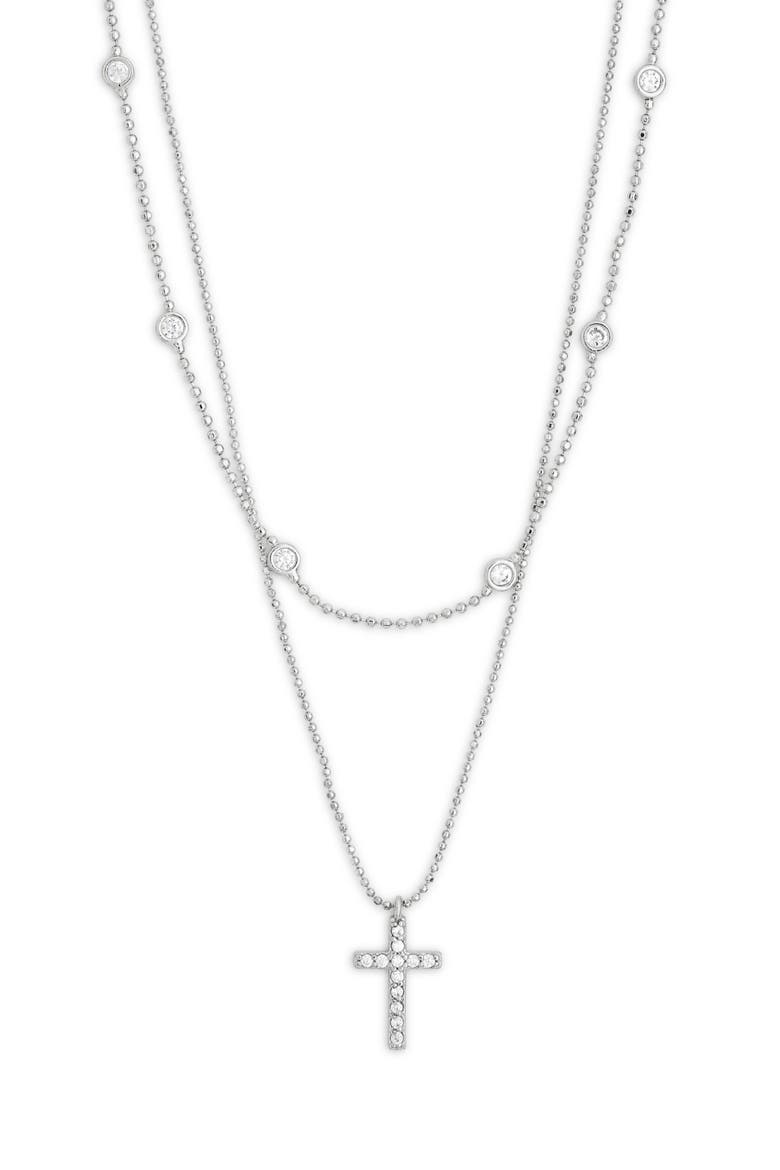 Set of 2 Cross & Station Chain Necklaces, Main, color, CLEAR- SILVER