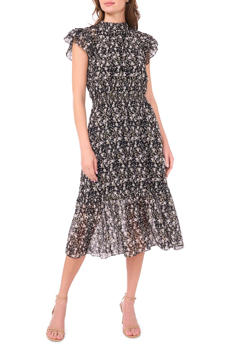 Halogen<sup>®</sup> Flutter Sleeve Midi Dress, Main, color, Rich Black 060