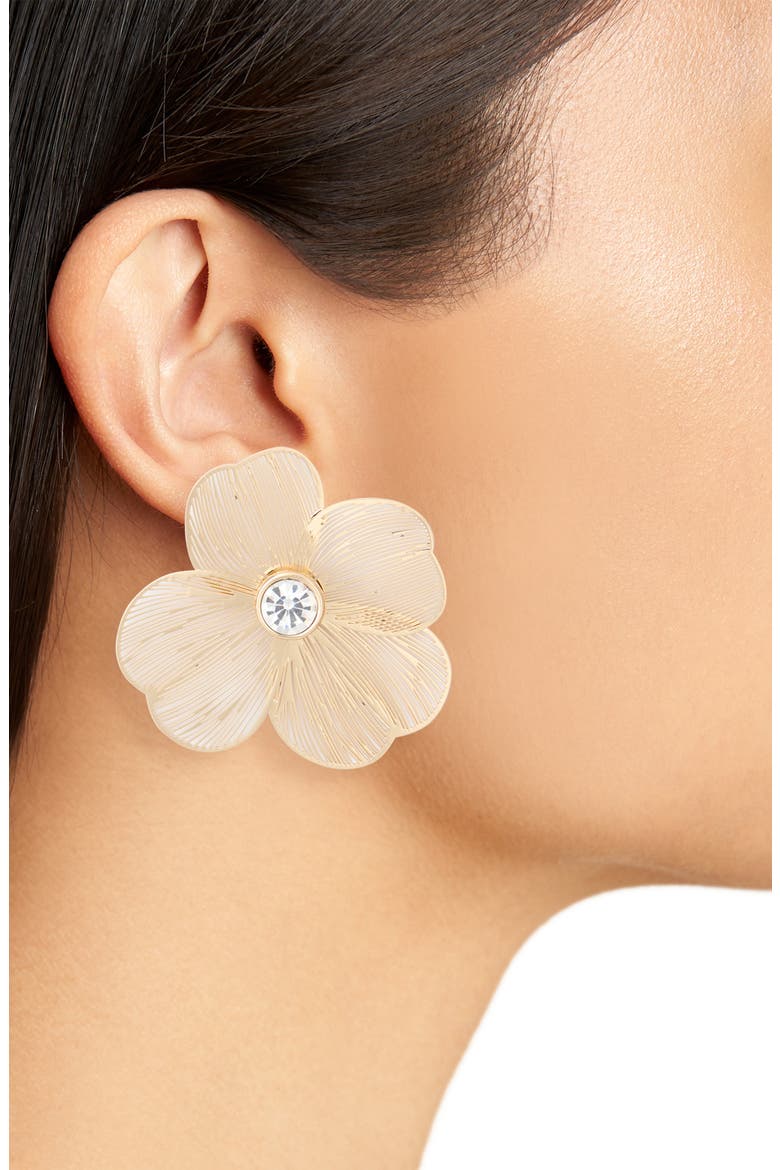 Flower Stud Earrings, Alternate, color, CLEAR- GOLD
