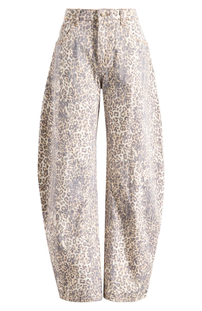 LIONESS Horseshoe Print Barrel Leg Jeans, Alternate, color, Leopard Fade