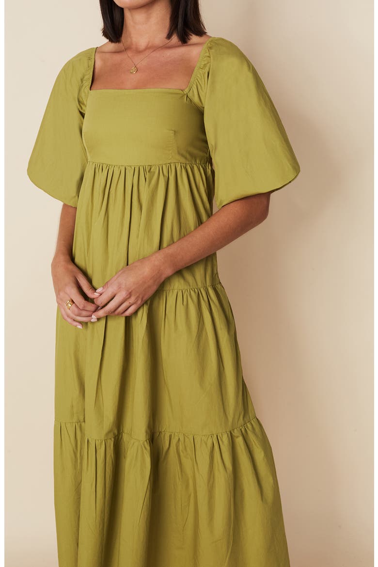 Kiona Tiered Cotton Midi Dress, Alternate, color, PLAIN OLIVE