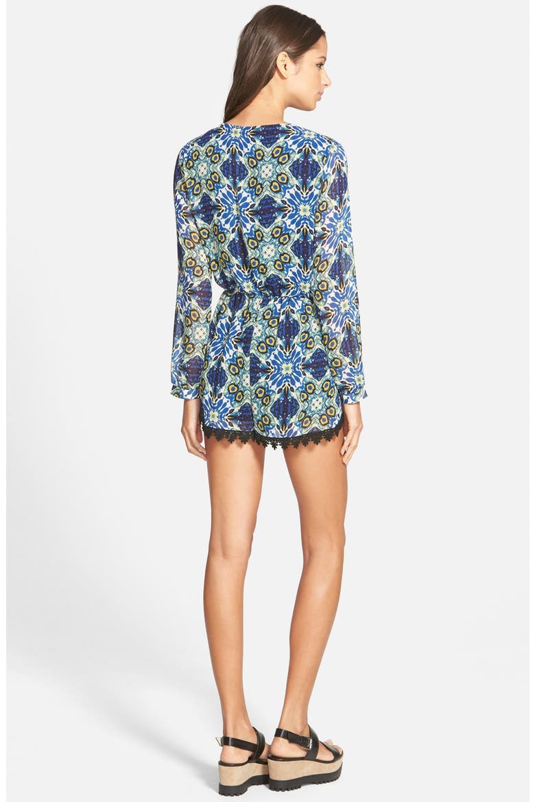 ASTR Lace Trim Romper, Alternate, color, BLUE