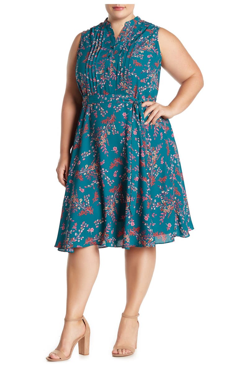 NANETTE NANETTE FOOTWR Sleeveless Floral Print Pintuck Pleat Dress, Main, color,