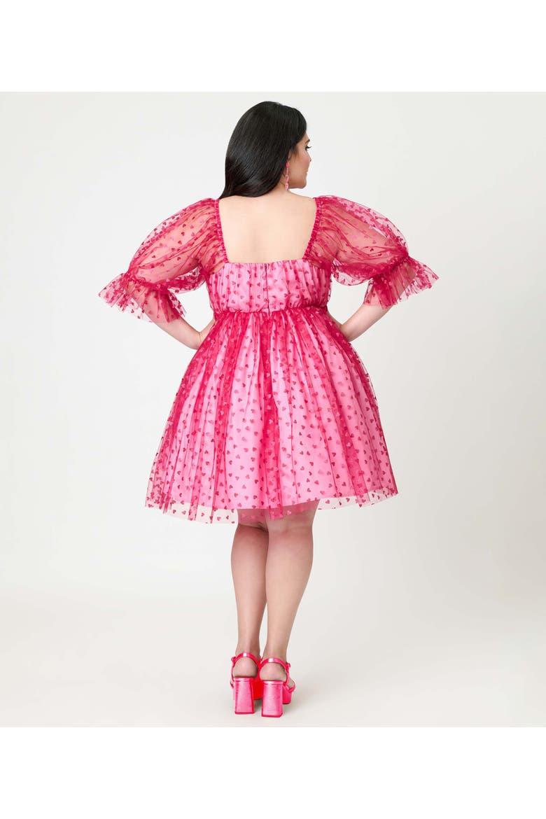 Plus Size Puff Sleeve Love Interest Babydoll Dress, Alternate, color, Hot Pink W/ Hearts