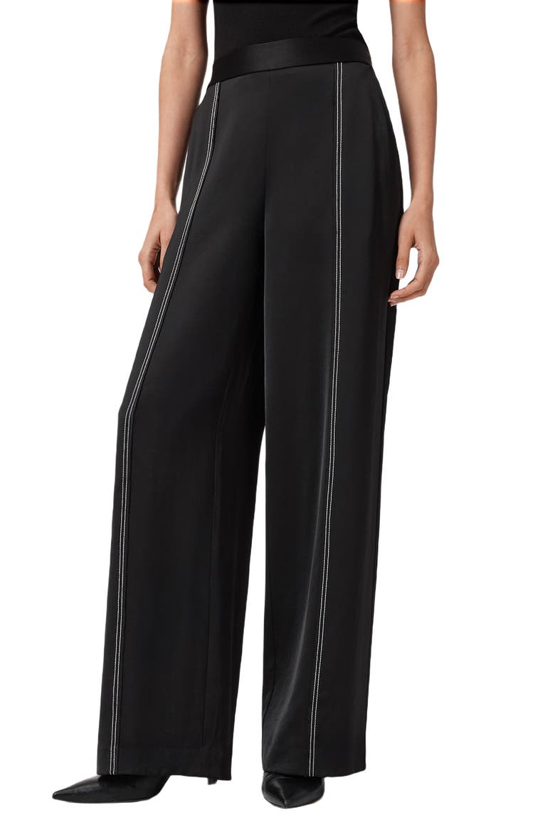 Theah Topstitch Wide Leg Pants, Main, color, BLACK