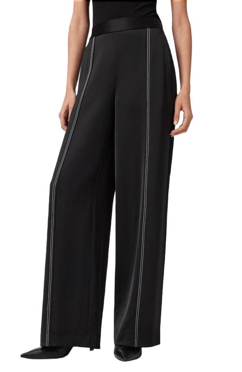 Allsaints Theah Topstitch Wide Leg Pants In Black