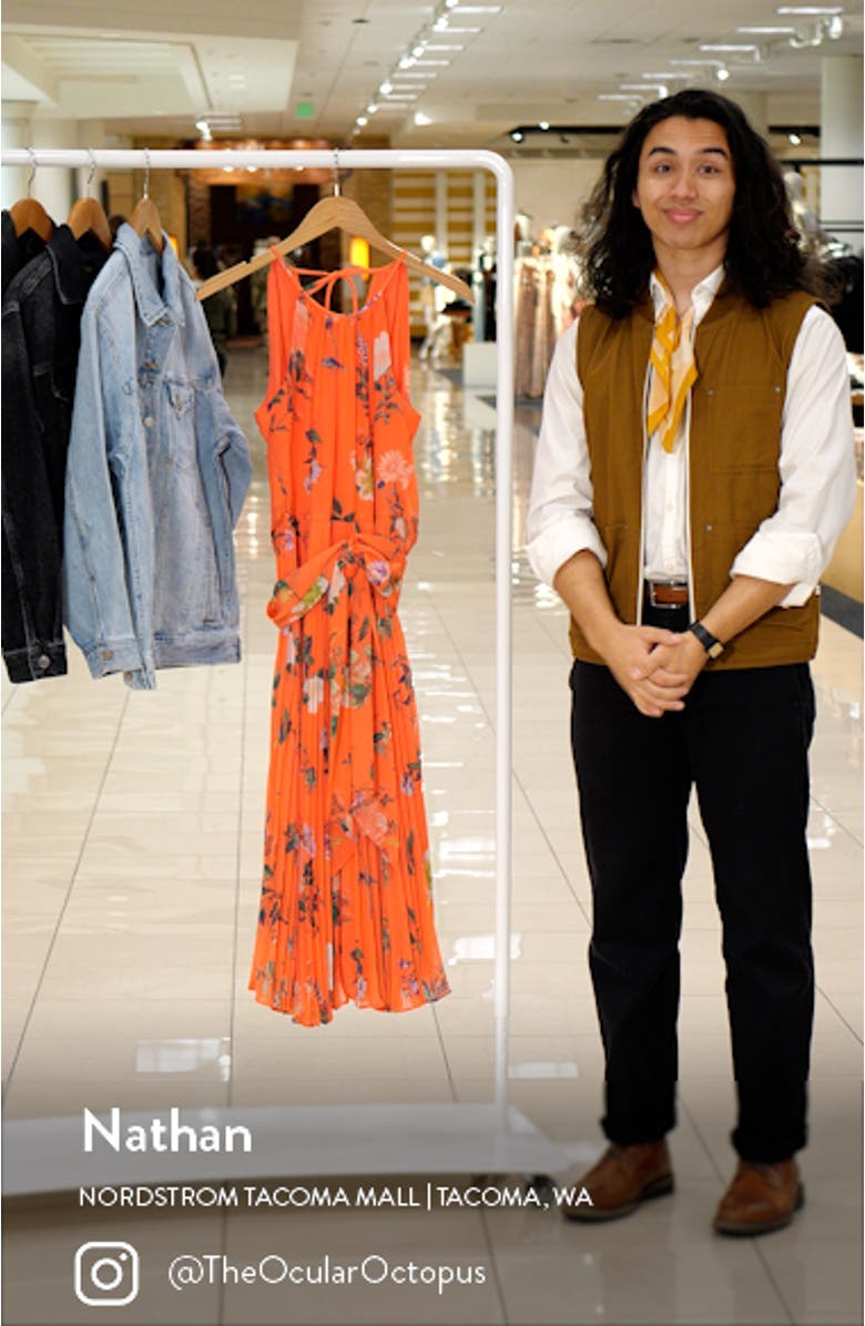 Floral Print Pleated Midi Dress, sales video thumbnail