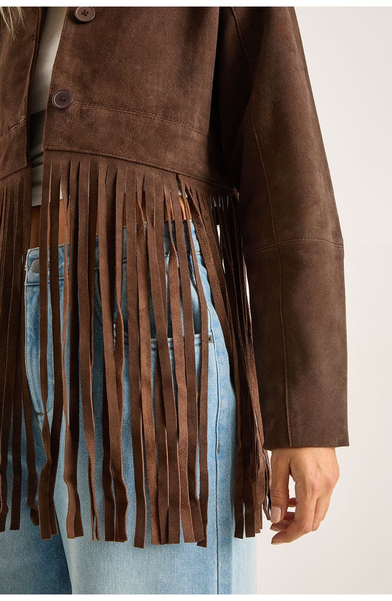 NASTY GAL Real Suede Fringe Jacket, Alternate, color, Chocolate