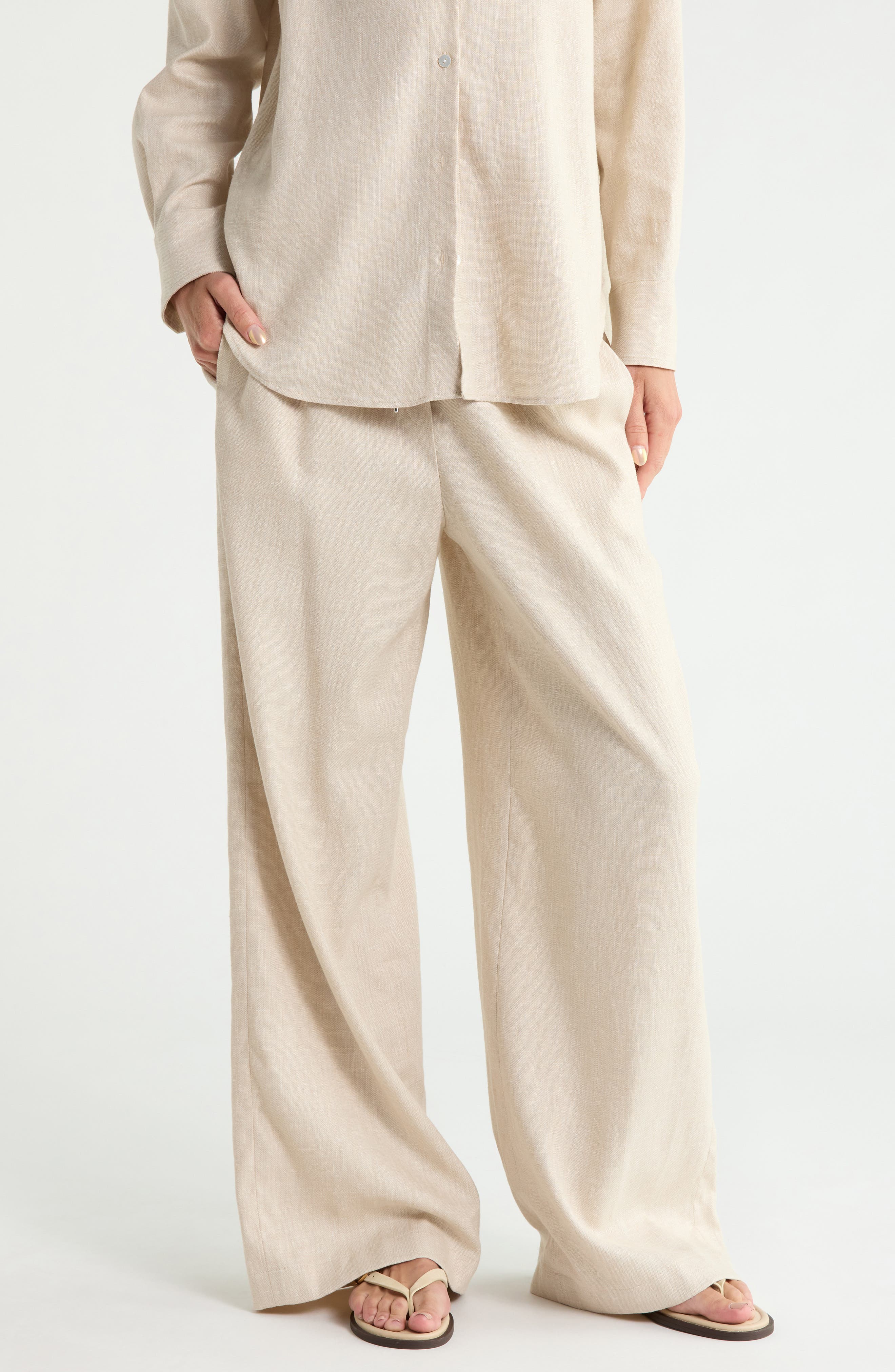 Free Flow Linen Blend Drawstring Pants