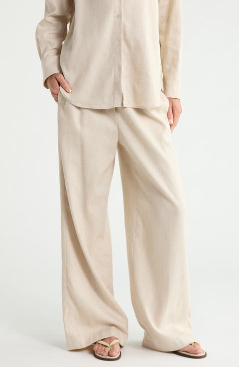 Free Flow Linen Blend Drawstring Pants