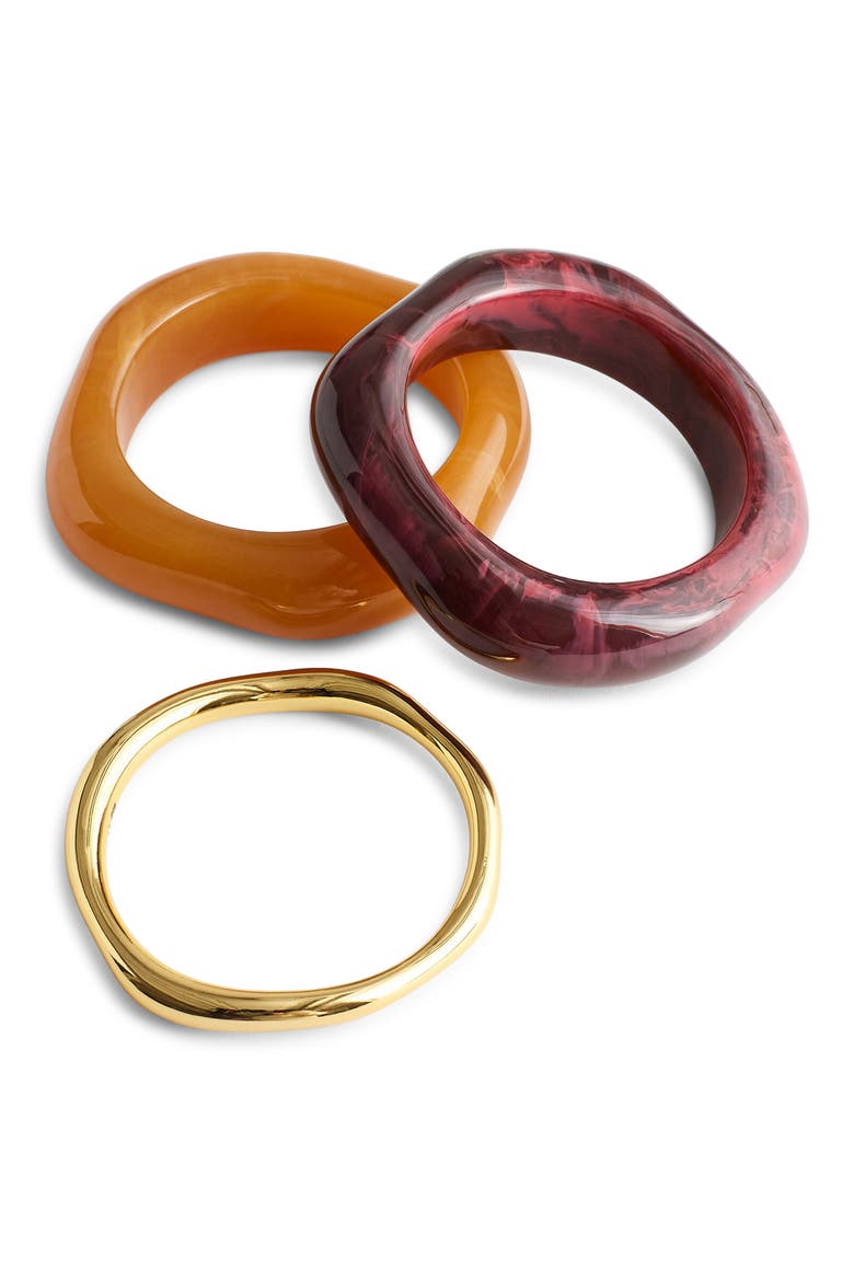 Set of 3 Sculptural Resin Bangle Bracelets, Main, color, DUSTY CLARET
