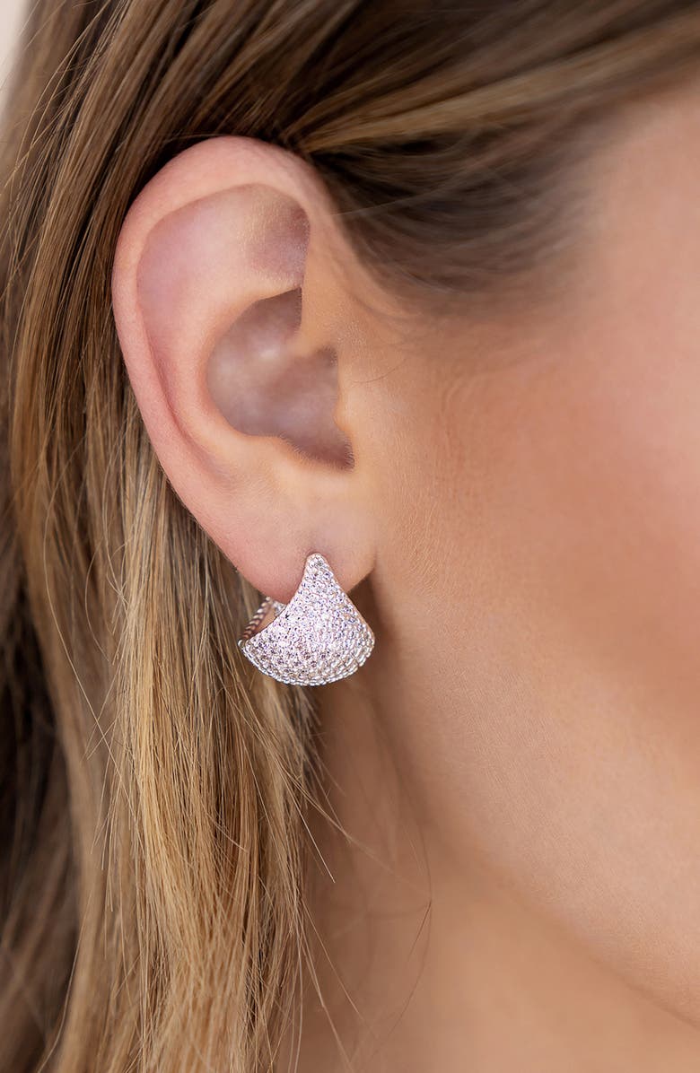 Ettika Pavé Fan Huggie Hoop Earrings, Alternate, color, Silver