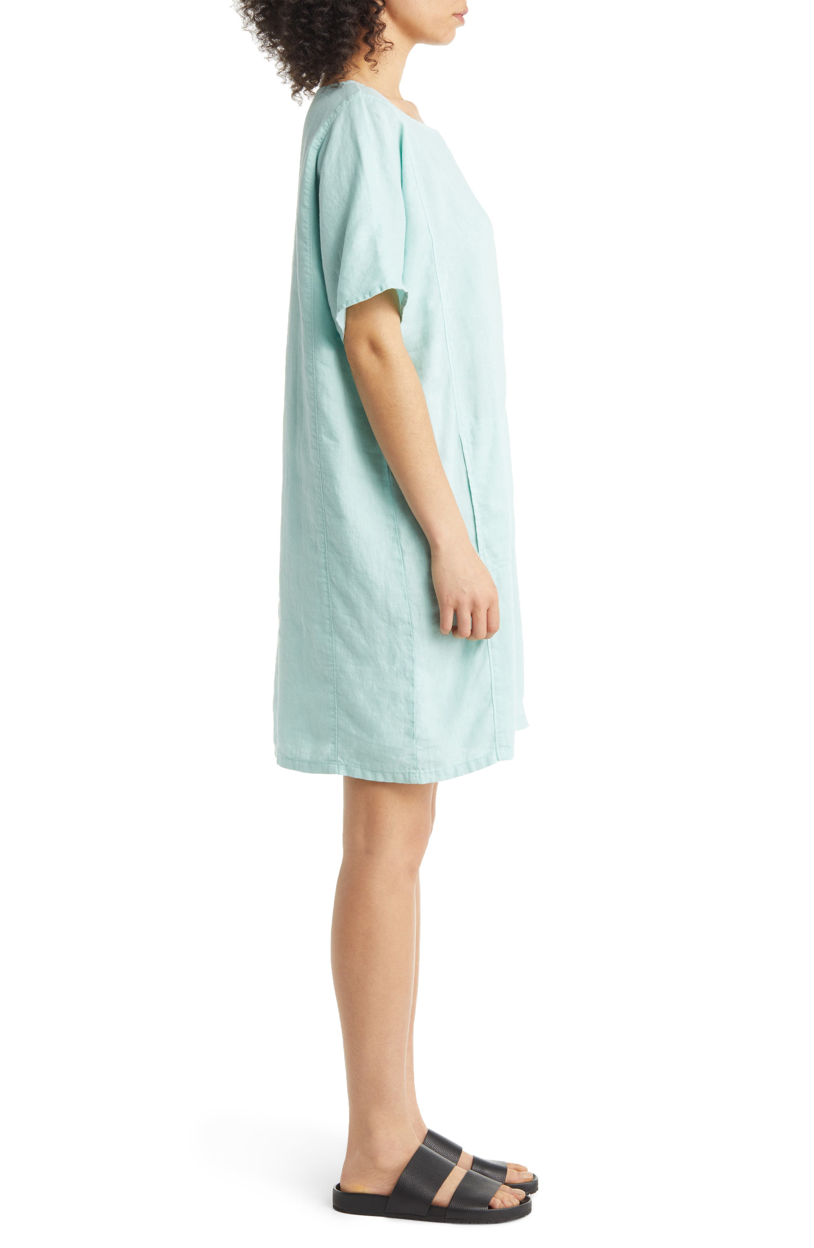 Eileen Fisher Bateau Neck Linen Dress (Women) | Nordstrom