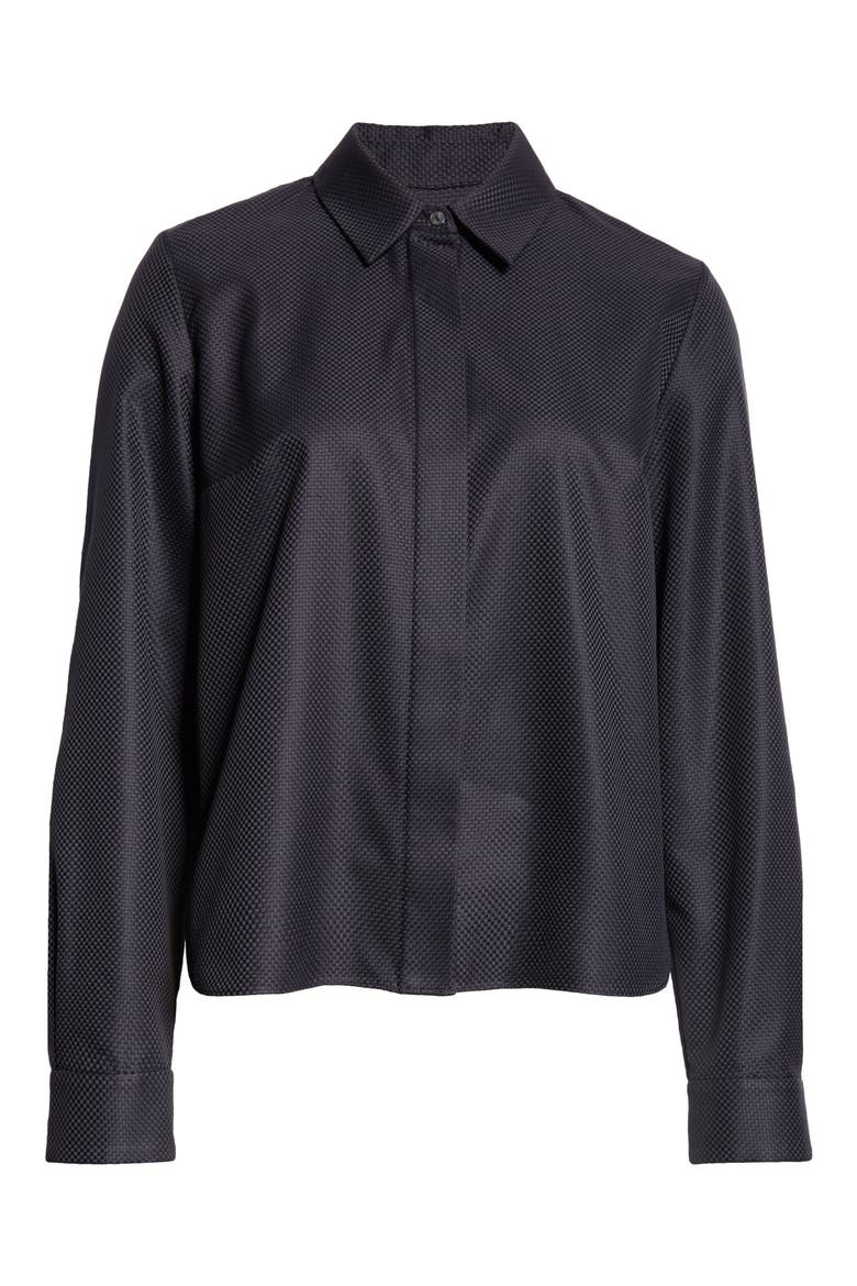 Lara Cotton Jacquard Crop Button-Up Shirt, Alternate, color, BLACK