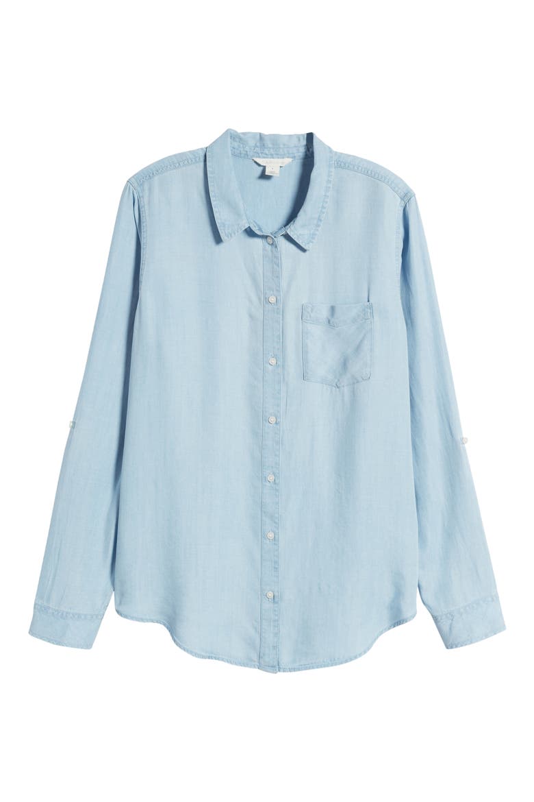 Casual Chambray Button-Up Shirt, Alternate, color, ICE WASH