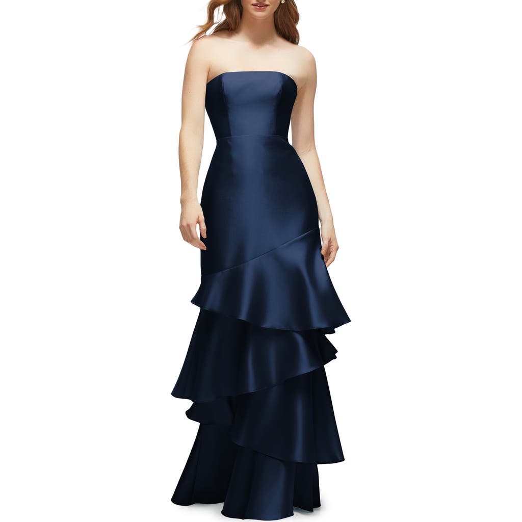 Dessy Collection Ruffle Strapless Tiered Satin Twill Gown