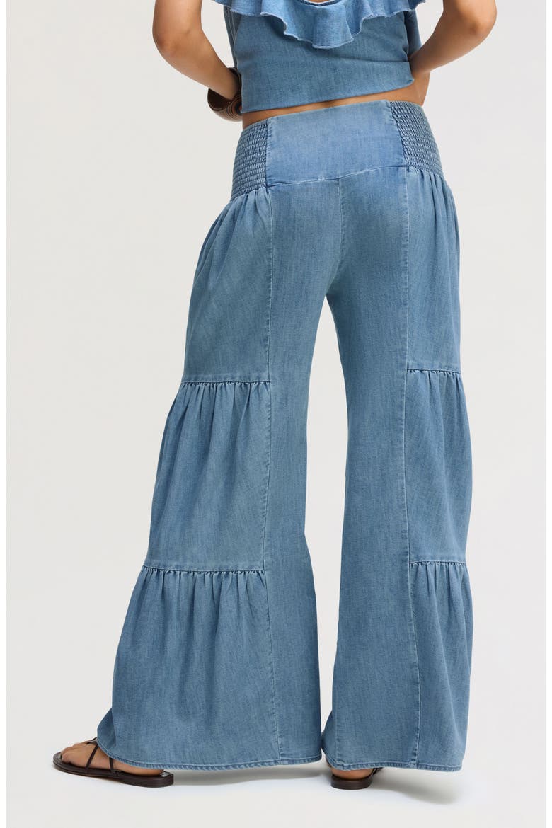Smocked Wide Leg Chambray Pants, Alternate, color, PALOMINO WASH