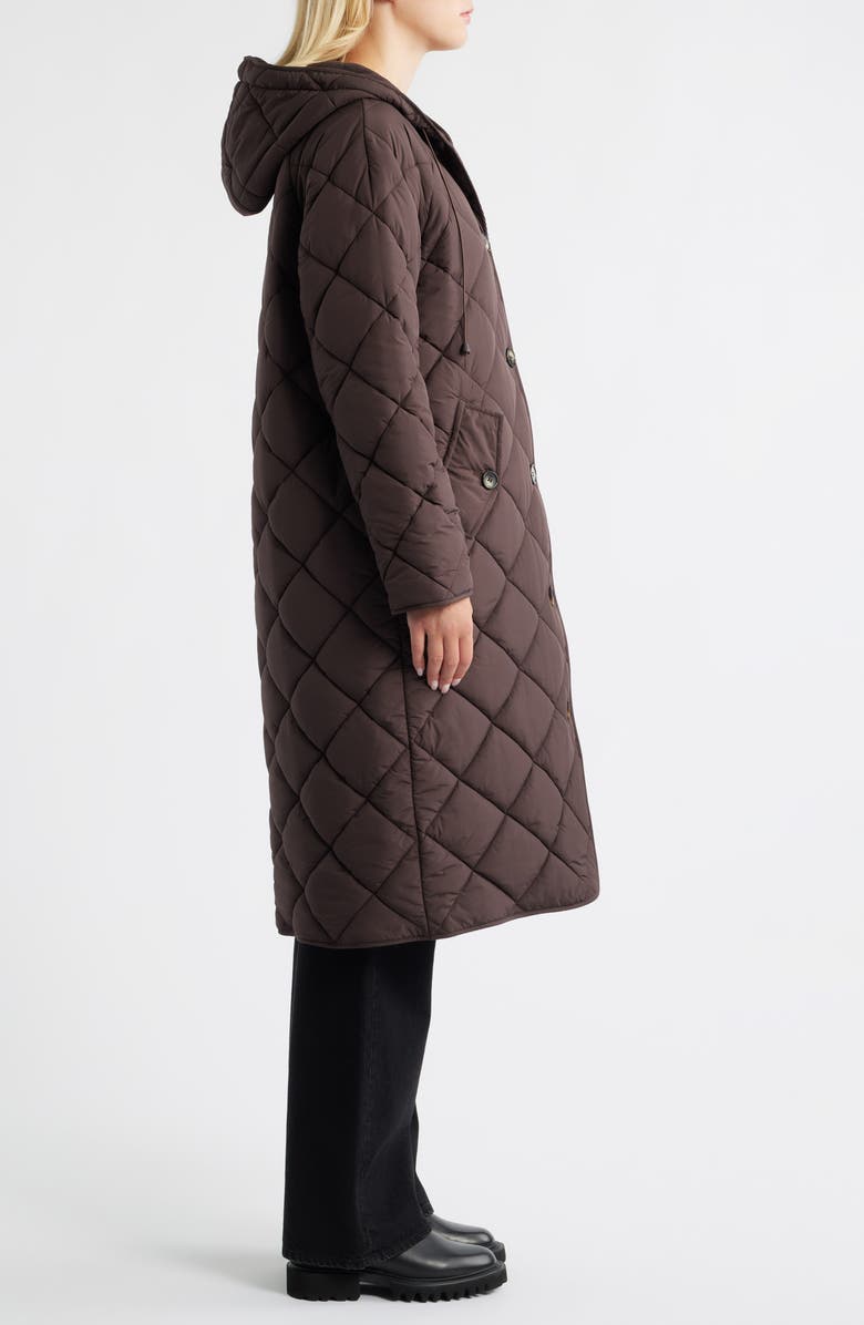 Bernardo Hooded Quilted Longline Jacket, Alternate, color, Brown