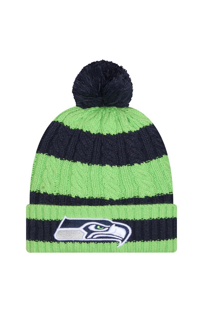 New Era Women
s New Era College Navy Seattle Seahawks Braided Cuffed Knit Hat with Pom, Main, color, College Navy