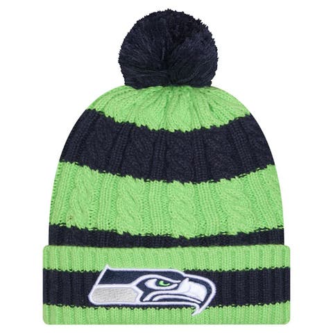 Women
s New Era College Navy Seattle Seahawks Braided Cuffed Knit Hat with Pom