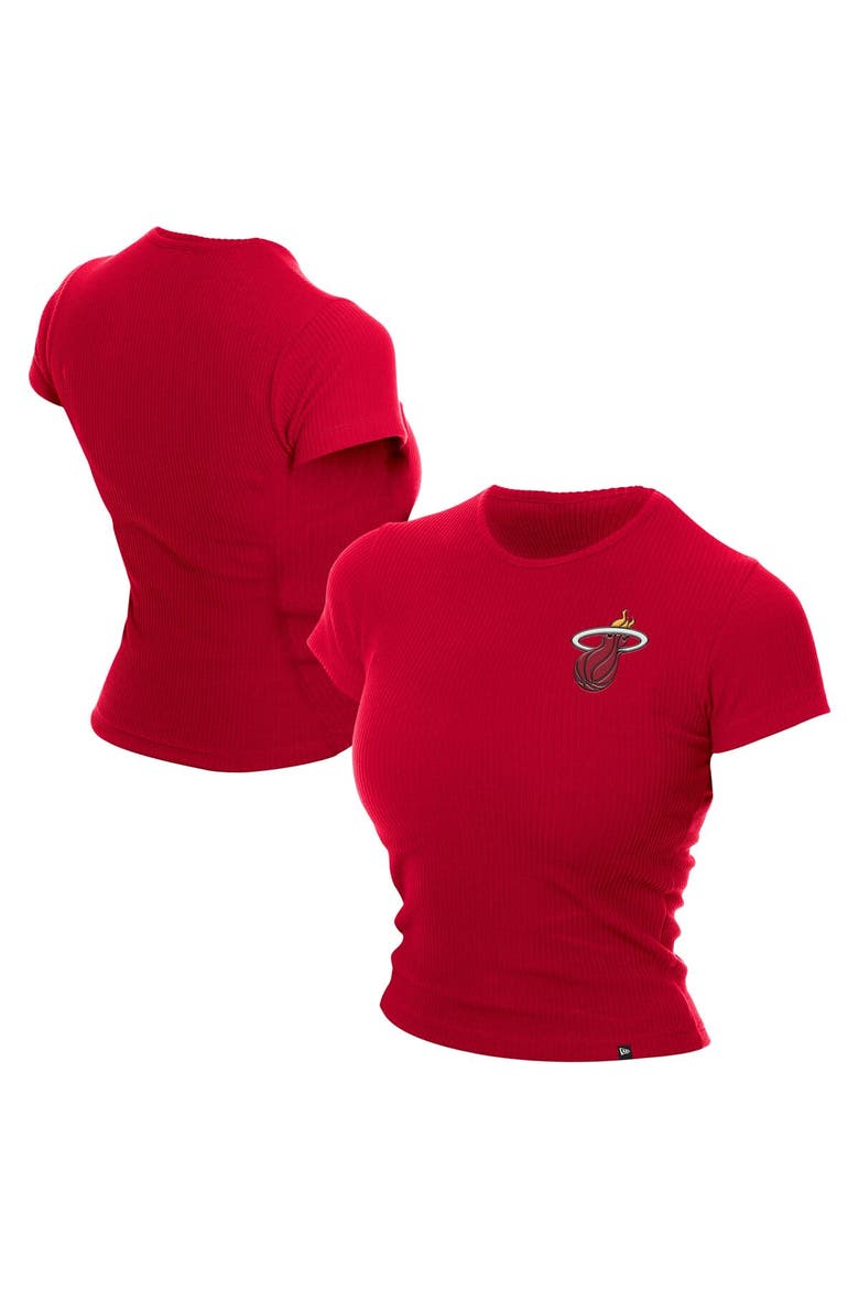 Women's New Era  Dark Red Miami Heat Leisure Collection Baby Doll Cropped T-Shirt, Main, color, Dark Red