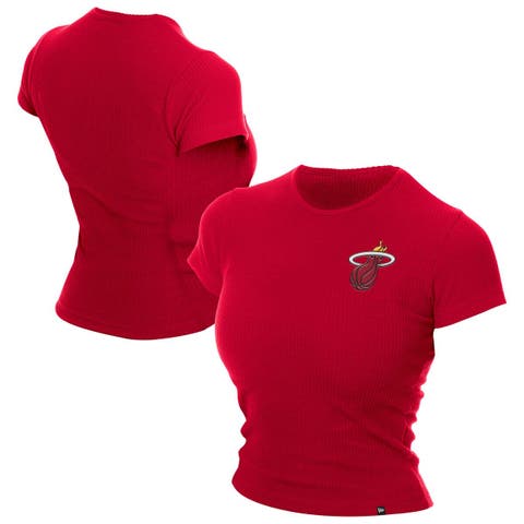 Women's New Era  Dark Red Miami Heat Leisure Collection Baby Doll Cropped T-Shirt