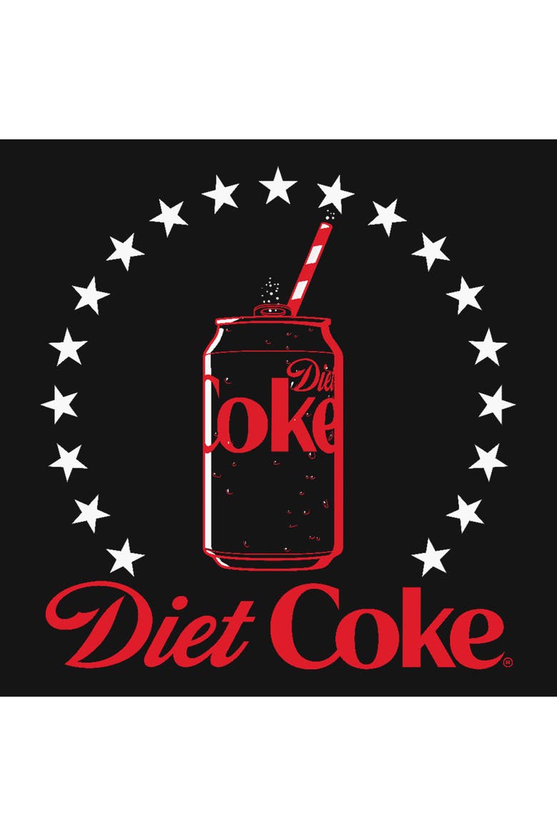 Junior's Coca Cola Diet Can Stars Stamp  Sweatshirt, Alternate, color, Black