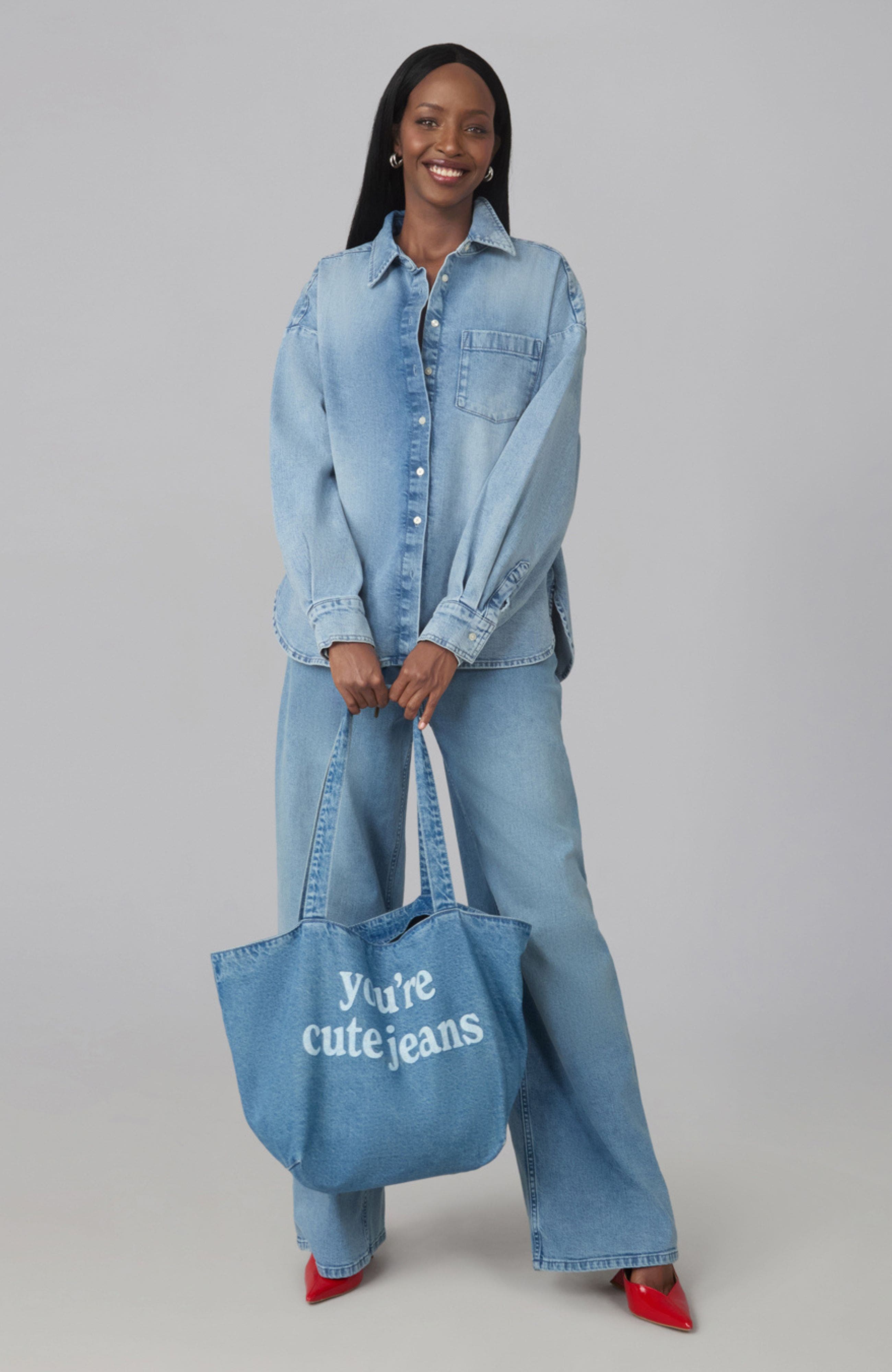 Lola Denim The "You're Cute Jeans" Denim Tote Bag, Alternate, color, American Blue