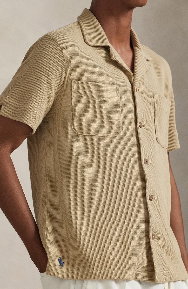 Polo Ralph Lauren Waffle Knit Cotton & Linen Camp Shirt, Alternate, color, Coastal Beige