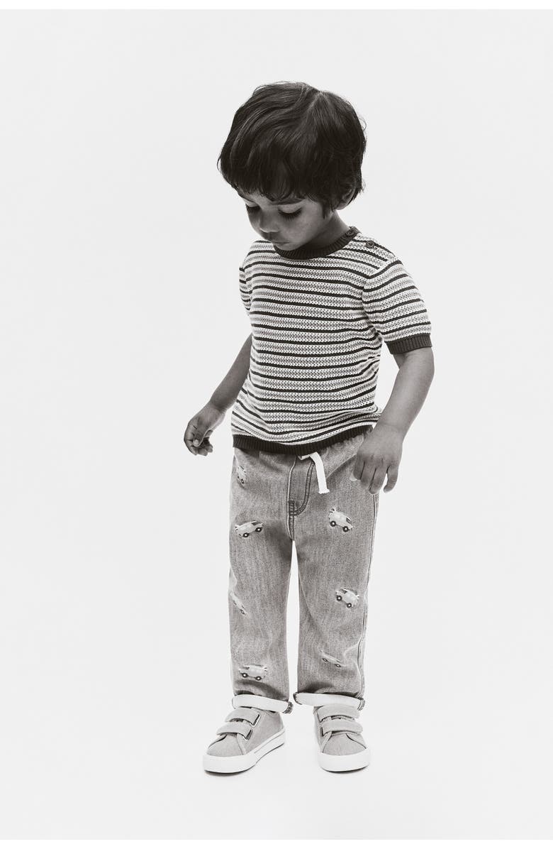 H&M Embroidered-detail denim joggers, Alternate, color, Denim Blue/Cars