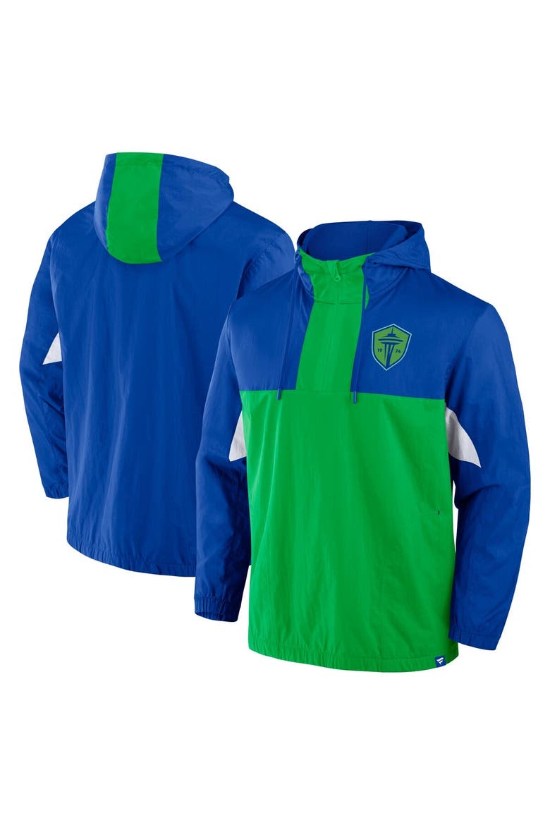 Men's Fanatics Royal Seattle Sounders FC Free Kick Woven Quarter-Zip Hoodie Jacket, Main, color, Blue