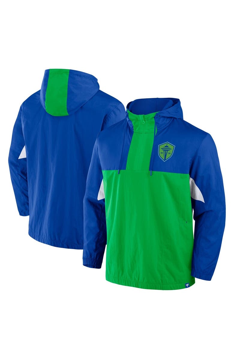 FANATICS Men
s Fanatics Royal Seattle Sounders FC Free Kick Woven Quarter-Zip Hoodie Jacket, Main, color, Blue