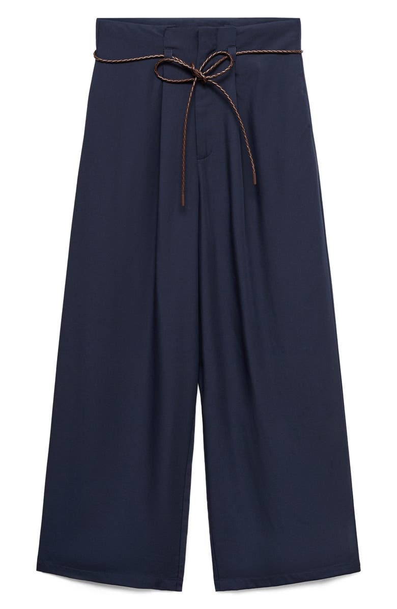 MANGO Pleated Wide Leg Pants, Alternate, color, Dark Navy