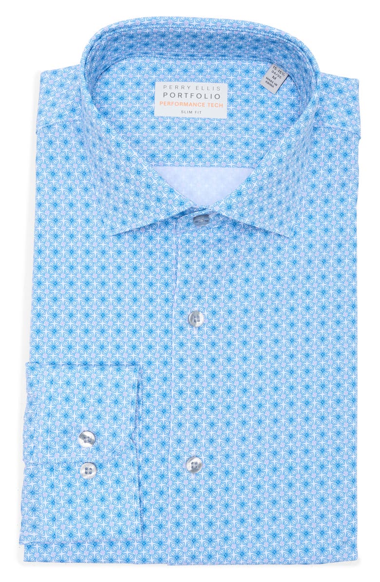 Perry Ellis Performance Tech Slim Fit Dress Shirt, Alternate, color, Blue